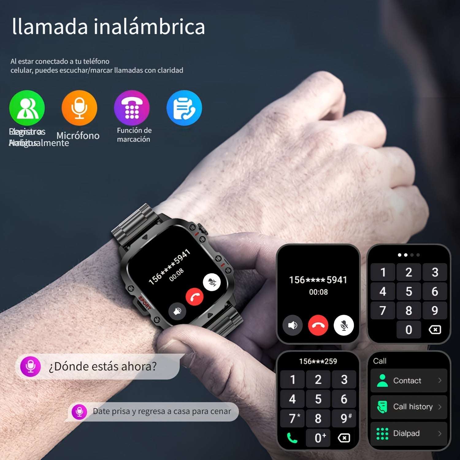 Nuevo reloj inteligente resistente para hombres con función de llamada inalámbrica Deportes Fitness con asistente de voz AI al aire libre 100+ Modos de deportes al aire libre Reloj inteligente - Bisnazos.com - Las Mejores Ofertas del Mercado